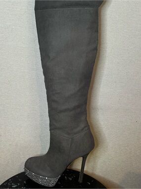 Knee High Grey Suede Platform Boots